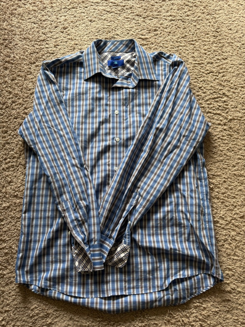 Egara Men's Blue and White Striped Plaid Button-Down Shirt